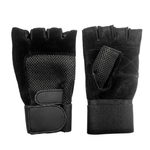 Black leather Fingerless Gym & Weightlifting Gloves