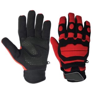 Motocross Gloves Made of Synthetic Suede Leather, Silicon Print Grip on palm, Rubber Knuckle Protection, Neoprene Cuff, Velcro Strap Closer.
