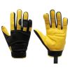 Work Gloves are ideal for wearing when working outdoors. The gloves features a soft padded palm with a durable leather palm. The adjustable wrist fastening ensures 3