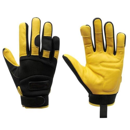 Work Gloves are ideal for wearing when working outdoors. The gloves   features a soft padded palm with a durable leather palm. The adjustable wrist fastening ensures